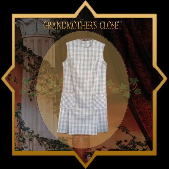 ECU: Vintage 70s Hob-nobbe White Plaid Mod Shift Dress Pockets Size see desc - Picture 1 of 7